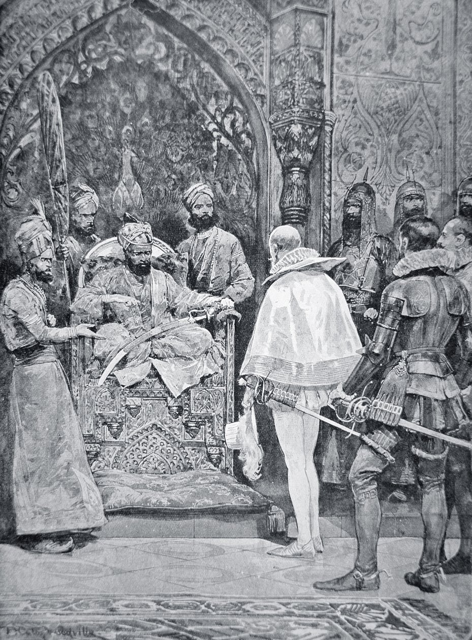 Akbar el Grande recibe al embajador de la Reina Isabel en 1599 de Richard Caton (after) Woodville