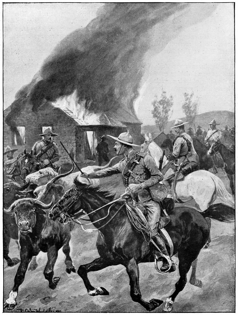 Tropas coloniales británicas quemando la granja de un bóer rebelde. Según pintura de R. Caton Woodville. 2ª Guerra Bóer 1899-1902. de Richard Caton II Woodville