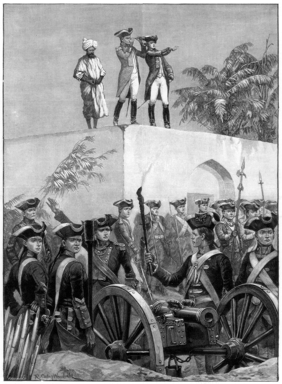 Clive en el techo del pabellón de caza del Nawab Siraj Ud Daulah, India, 1757, 1893 de Richard Caton II Woodville