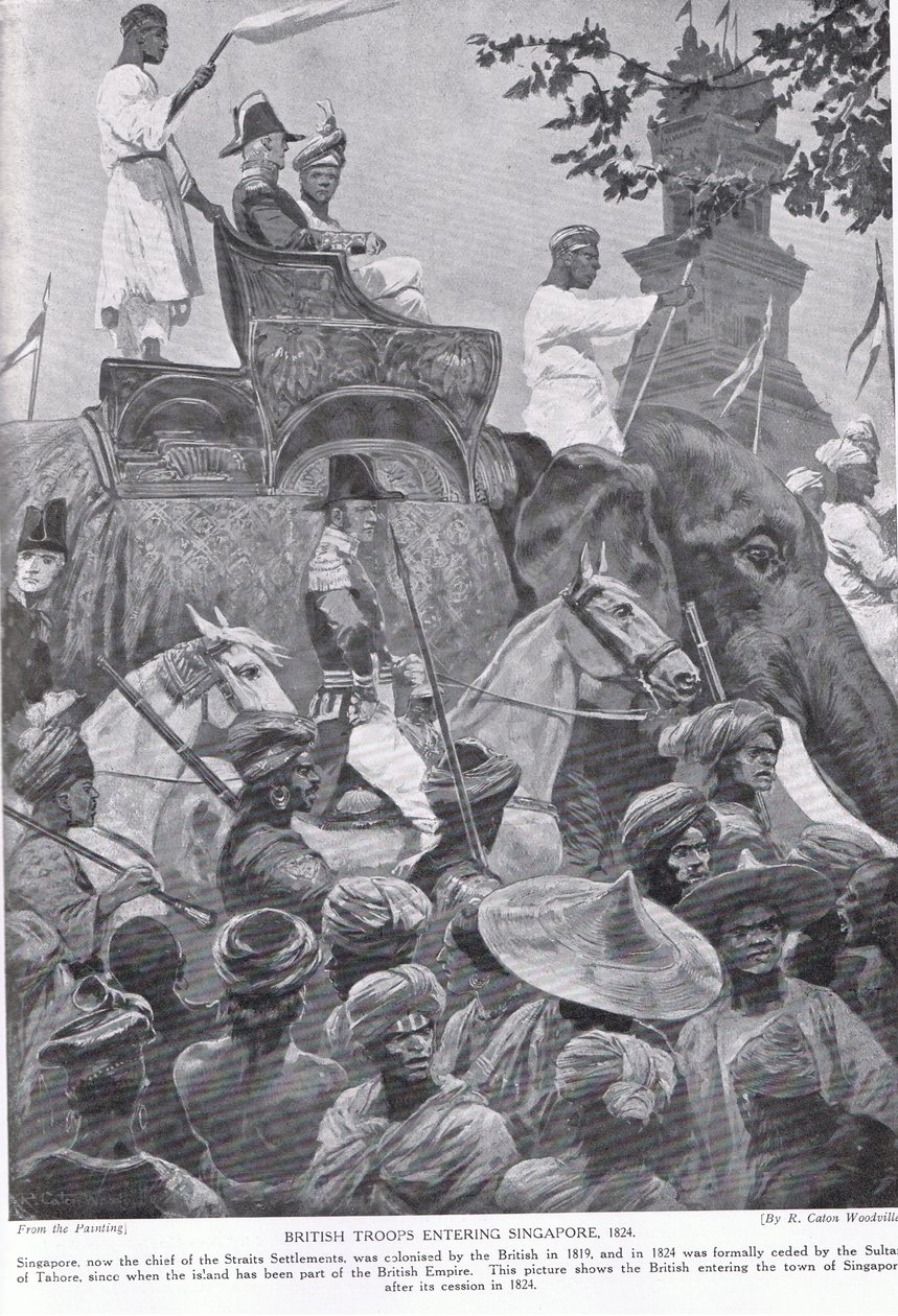Tropas británicas entrando en Singapur, 1824, ilustración de 