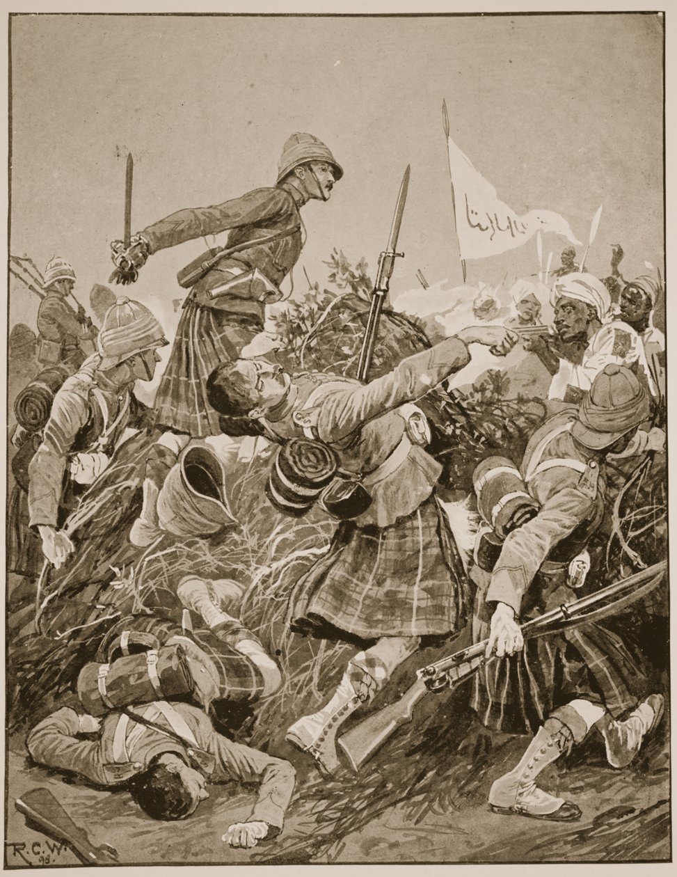 Los Highlanders de Seaforth asaltando la zareba en la Batalla de Atbara, ilustración de 
