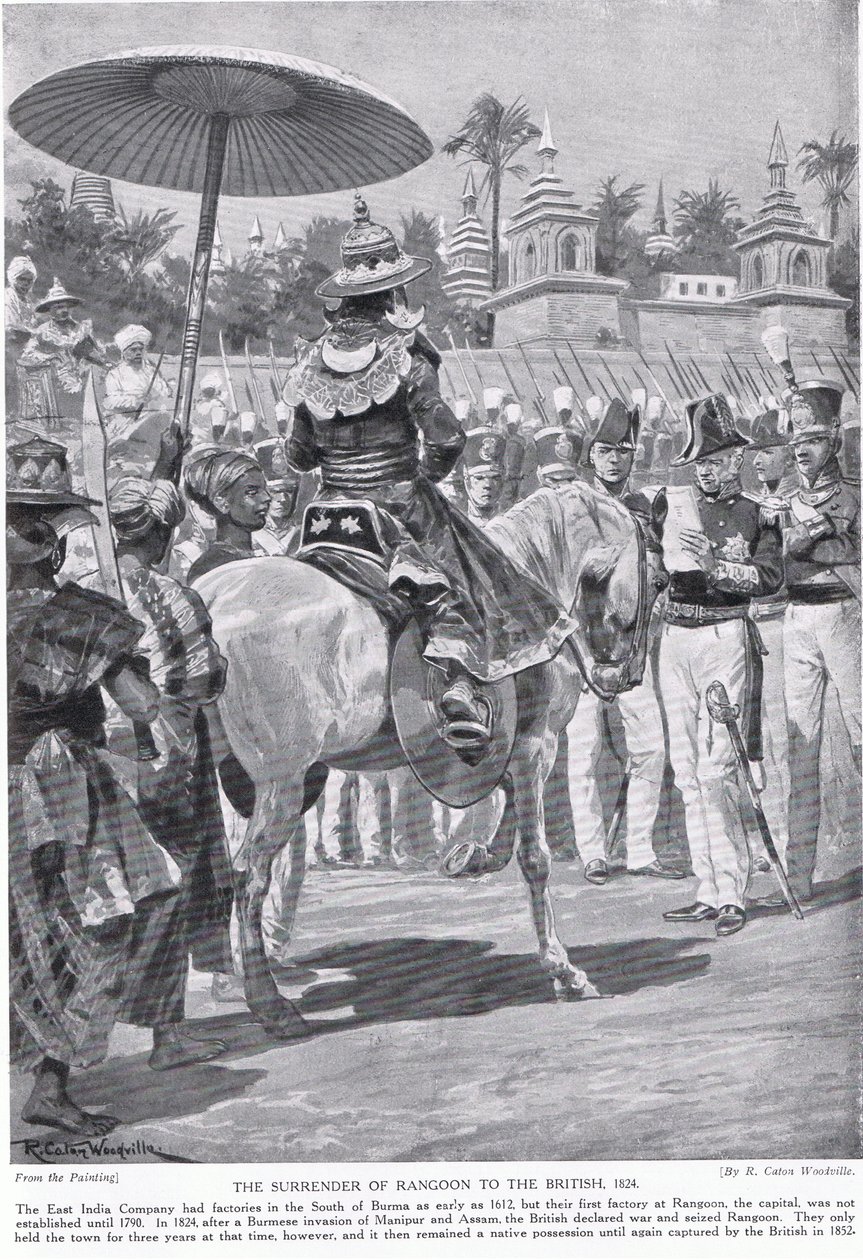 La rendición de Rangún a los británicos, 1824, ilustración de 