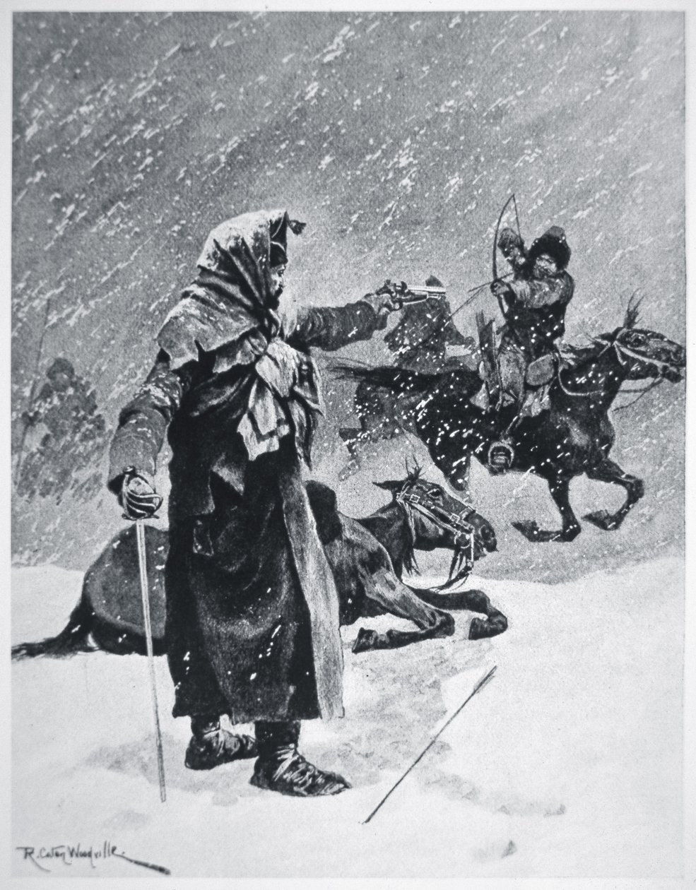 Arqueros cosacos turco-bashkir acosaron y hostigaron la retirada del ejército de Napoleón de Rusia en 1812 de Richard Caton Woodville