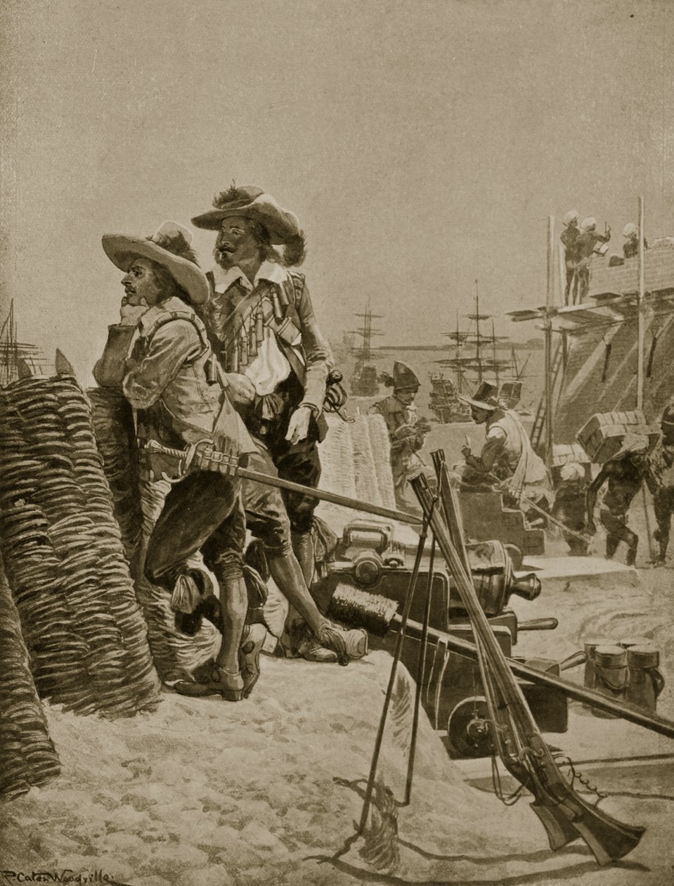 Construcción del primer Fuerte en Madrás, 1640, ilustración de 