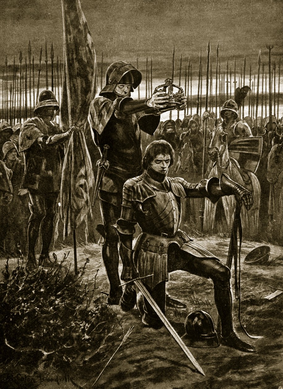 Enrique VII coronado en Bosworth, ilustración de 