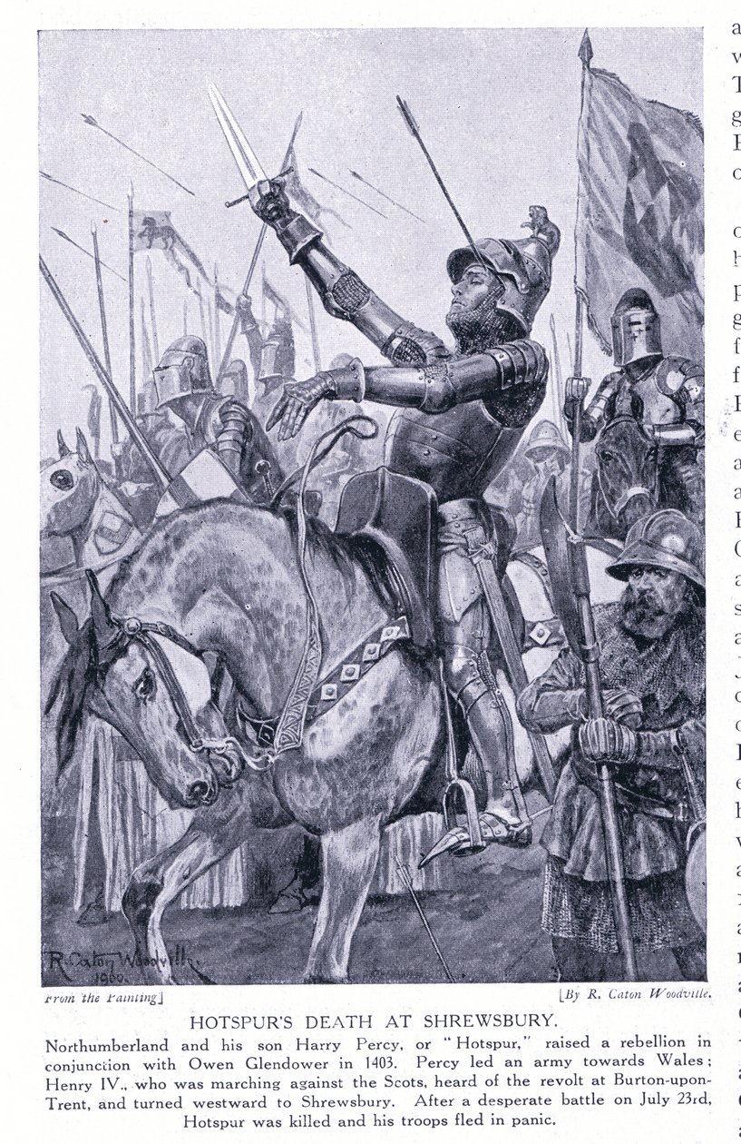 La muerte de Hotspur en Shrewsbury, años 1920 de Richard Caton Woodville junior