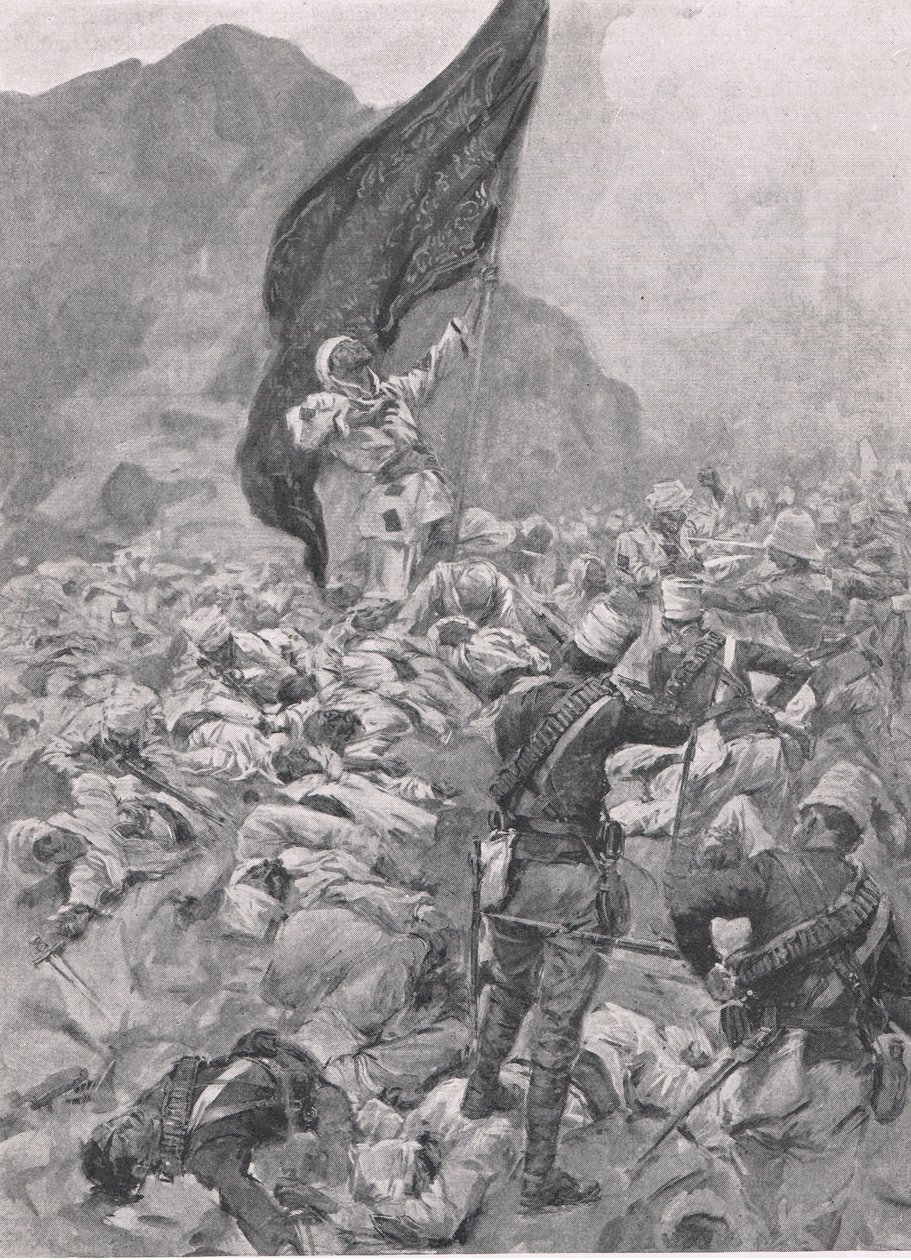 Omdurman: El último portador de la Bandera Negra, 2 de septiembre de 1898, ilustración de British Battles on Land and Sea, 1915 de Richard Caton Woodville junior