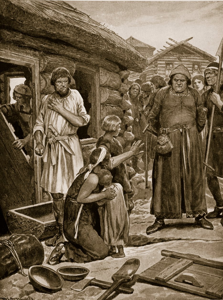 Sujetos sobrecargados expulsados de sus casas, ilustración de 