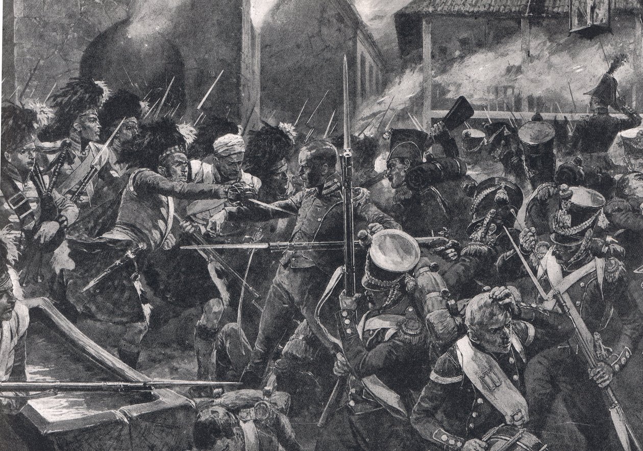 Los 42º Highlanders expulsando a los franceses de Elvina, ilustración de 