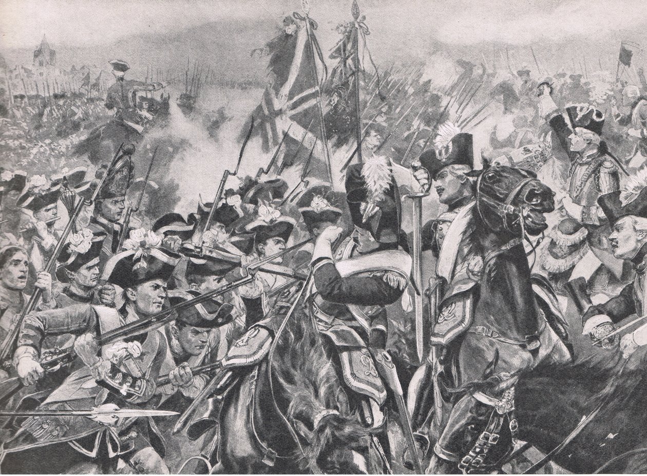 La batalla de Minden, 1 de agosto de 1759, ilustración de British Battles on Land and Sea, 1915 de Richard Caton Woodville junior