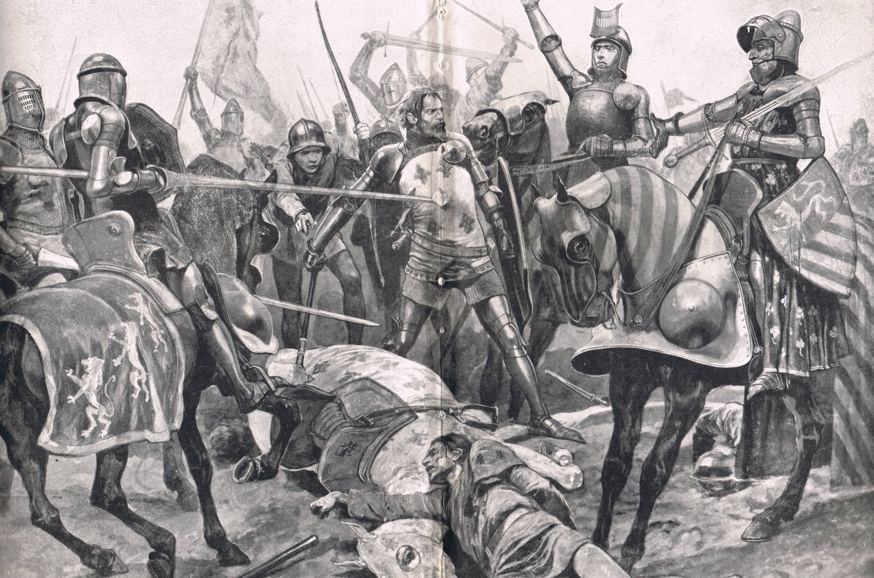 La última resistencia de Juan II de Francia en la batalla de Poitiers, ilustración de 