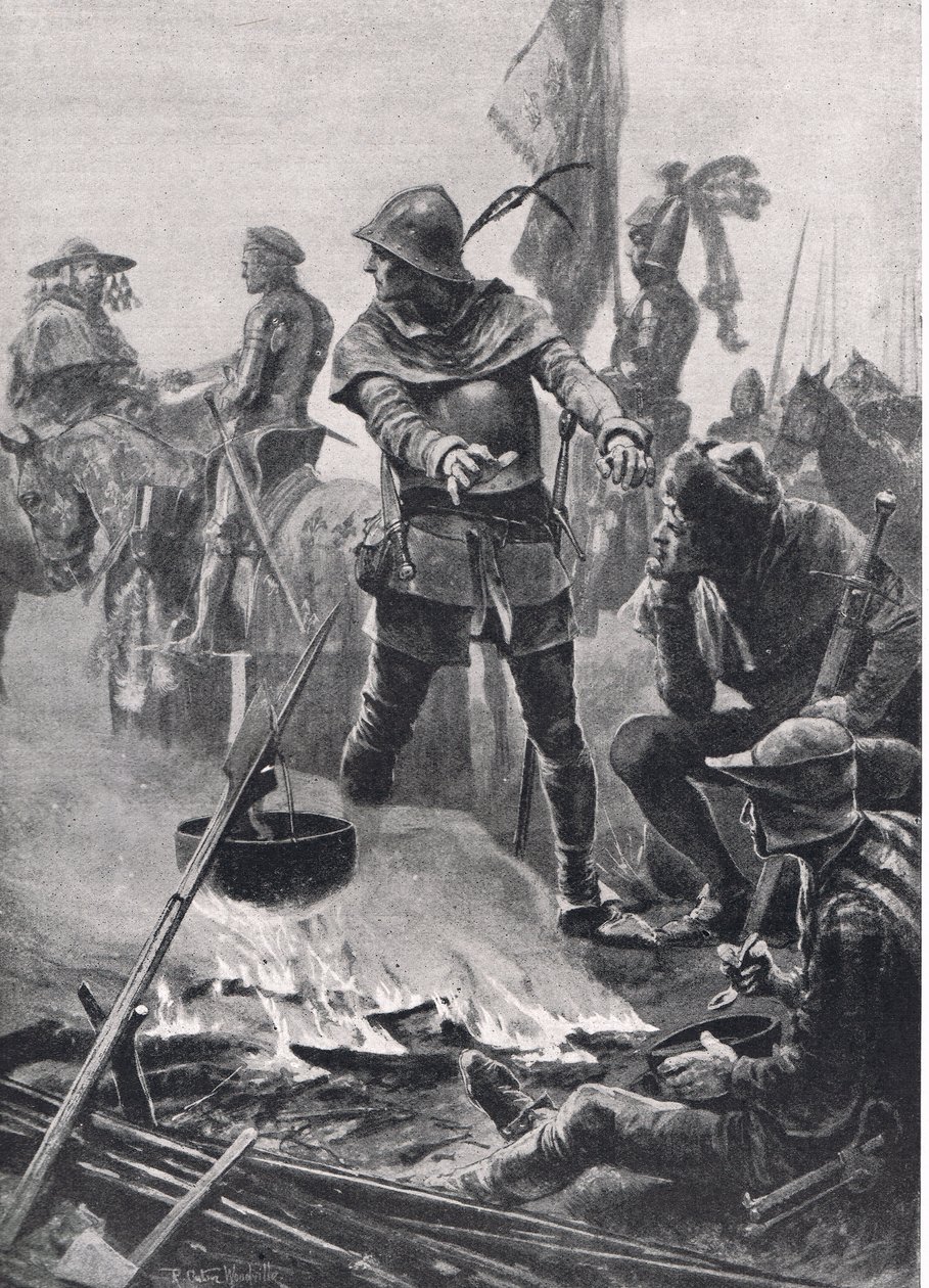 El Príncipe de Gales despidiéndose del Cardenal de Talleyrand-Perigord en la mañana de la Batalla de Poitiers, 19 de septiembre de 1356, ilustración de British Battles on Land and Sea, publicada por Casse de Richard Caton Woodville junior