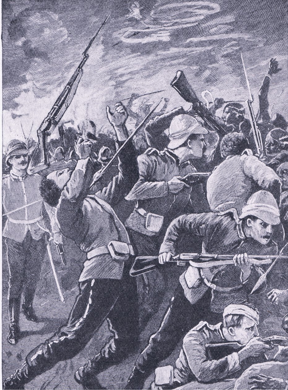 La defensa de Rorkes Drift, ilustración de British Battles on Land and Sea, 1915 de Richard Caton Woodville junior