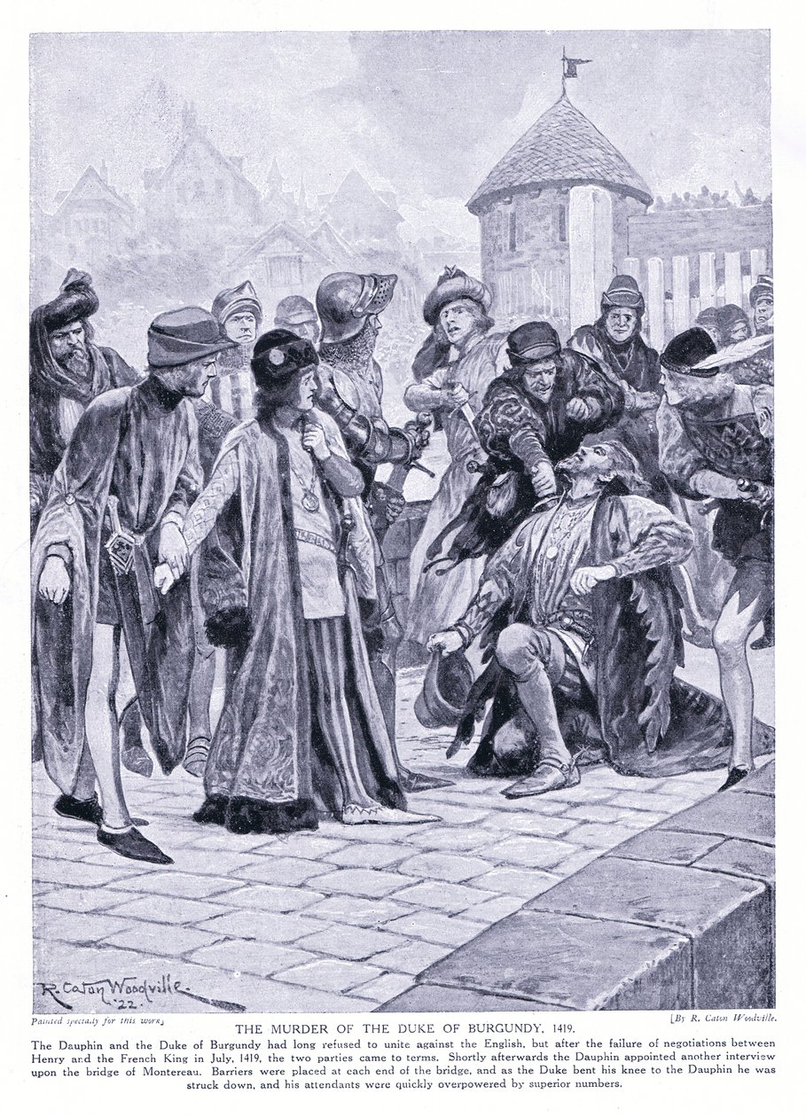 El asesinato del Duque de Borgoña AD1419, años 1920 de Richard Caton Woodville junior