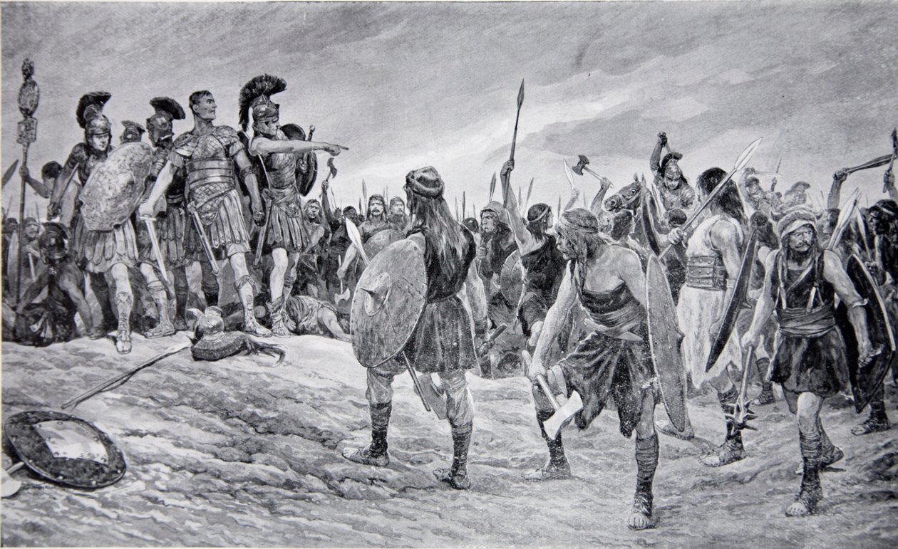 Vespasiano rescatado por su hijo Tito, ilustración de 