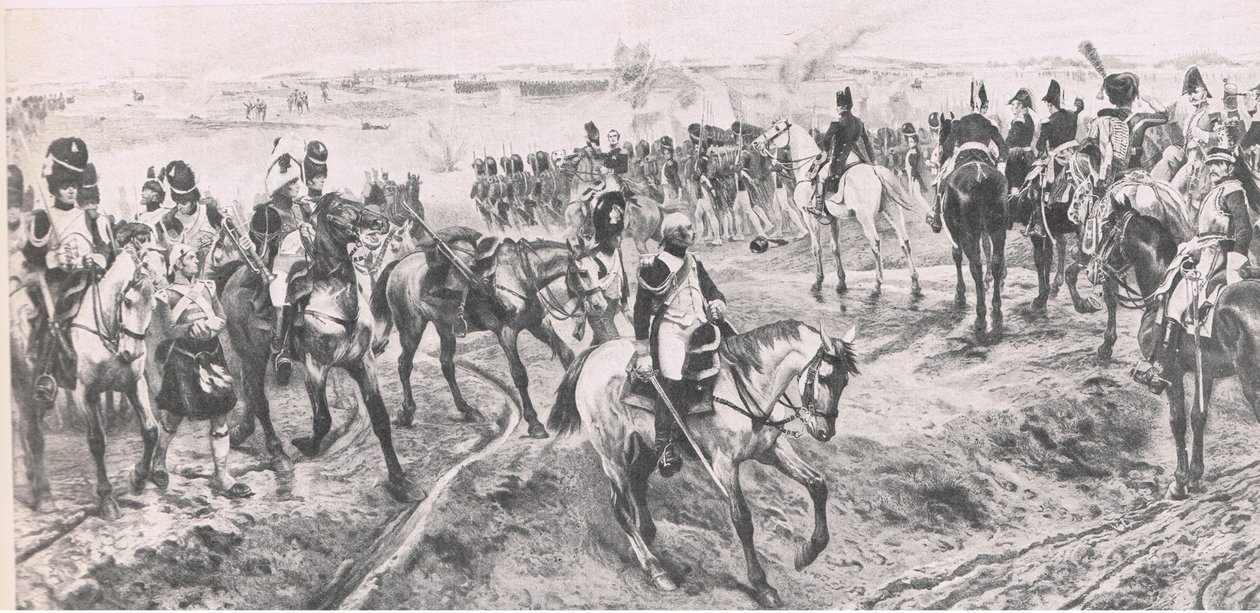 Waterloo 18 de junio de 1815: La Vieja Guardia, ilustración de British Battles on Land and Sea, 1915 de Richard Caton Woodville junior