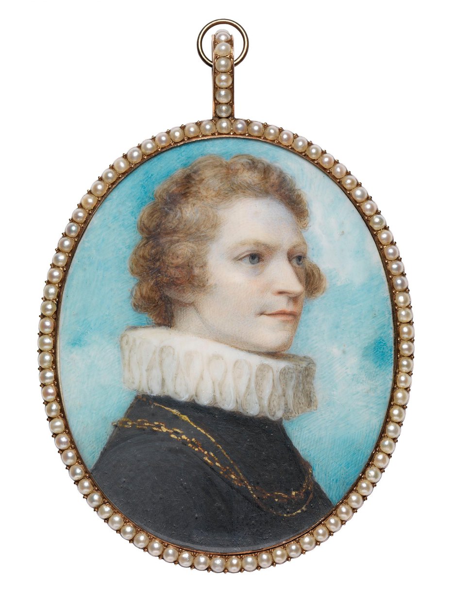 Autorretrato con traje isabelino; un mechón de su cabello (en el reverso) de Richard Cosway