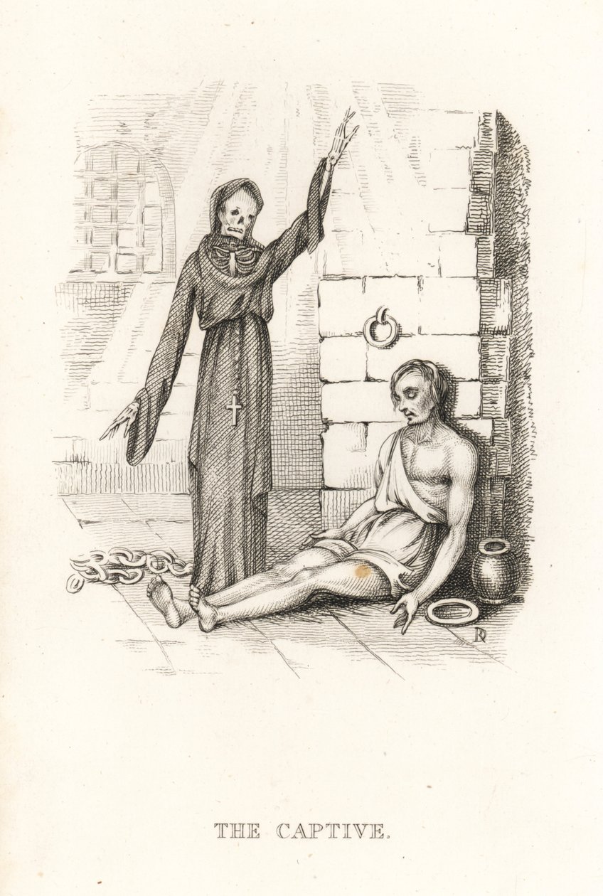El esqueleto de la Muerte y el cautivo. ,1827 (grabado) de Richard Dagley