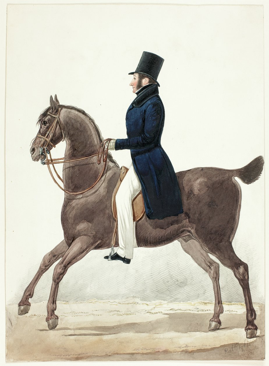 Retrato ecuestre de hombre de perfil de Richard Dighton