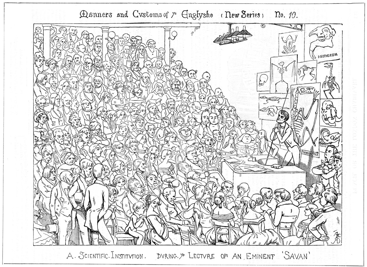 Una institución científica. Durante la conferencia de un eminente sabio, 1849 de Richard Doyle