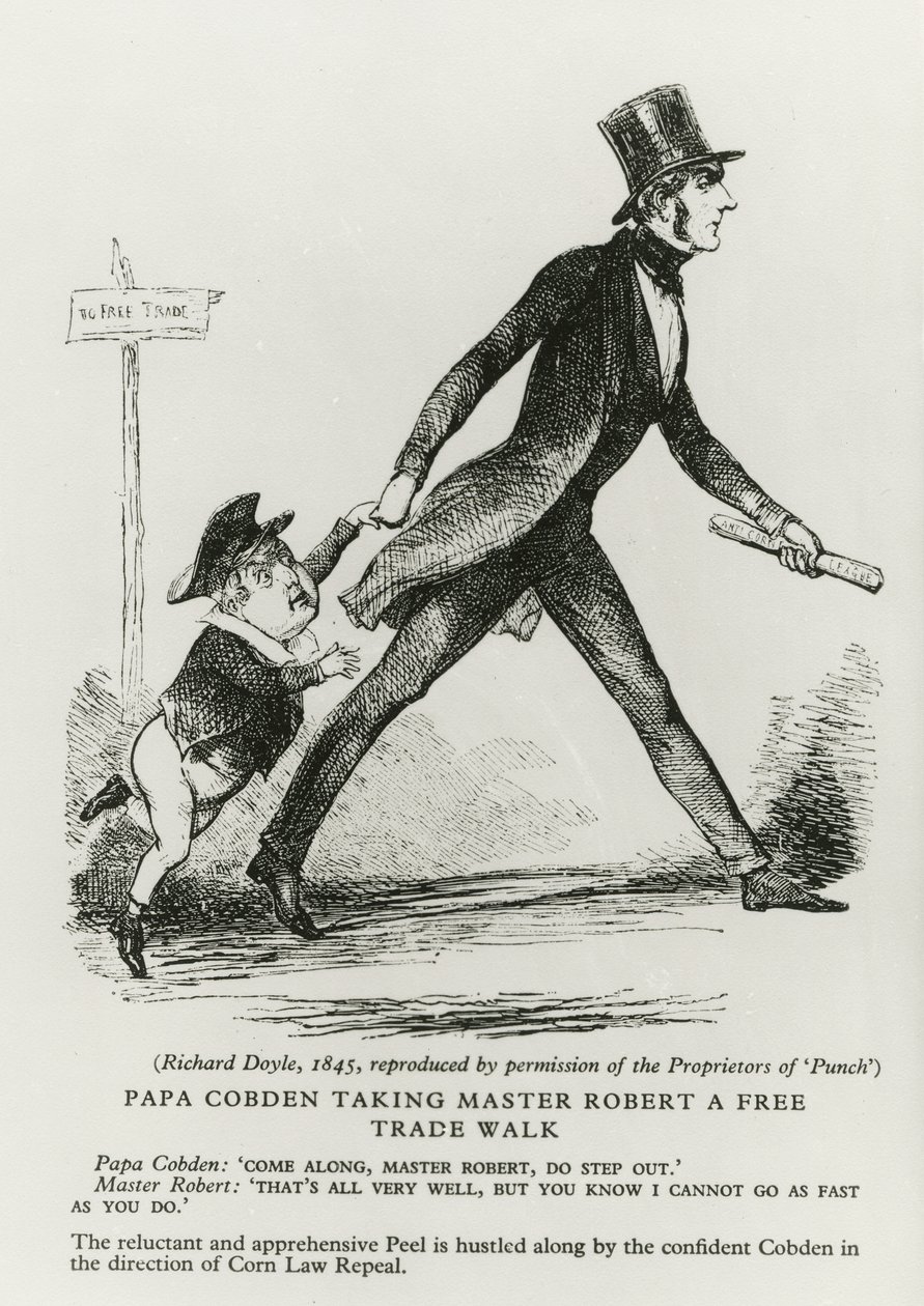 Papá Cobden llevando al Maestro Robert a un paseo de libre comercio, 1845 de Richard Doyle