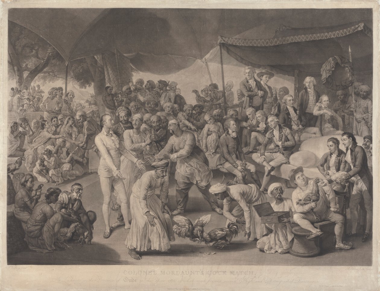 Partido de gallos del coronel Mordaunt en Lucknow de Richard Earlom