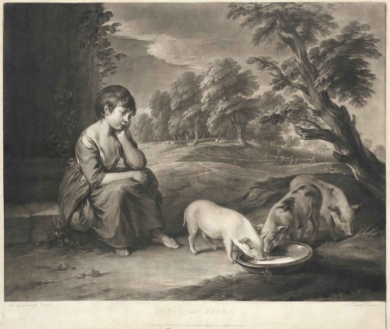 Niña y cerdos de Richard Earlom