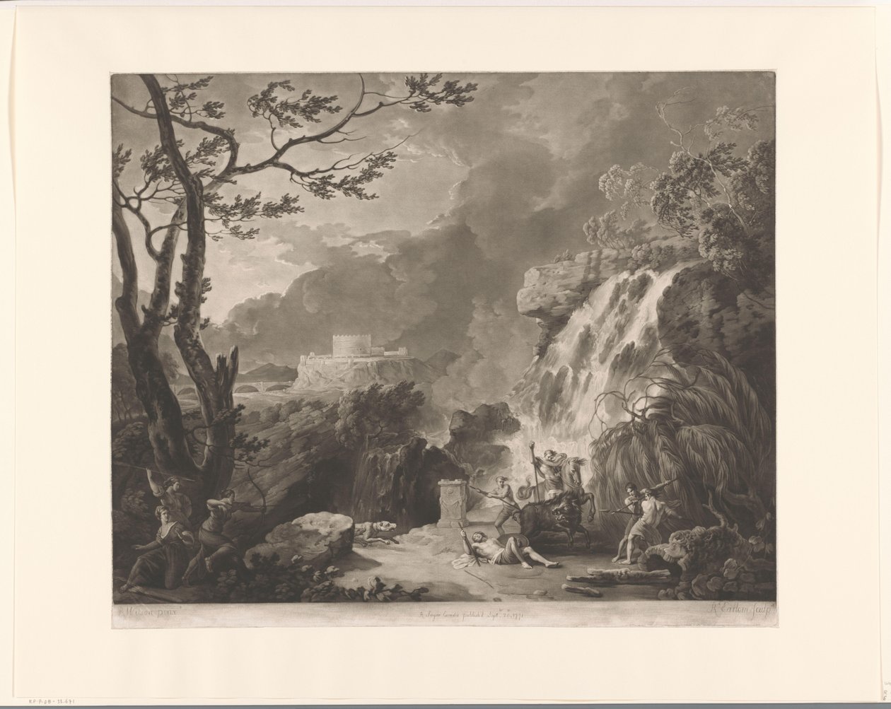 Paisaje con Meleagro y Atalanta cazando el jabalí de Calidón de Richard Earlom