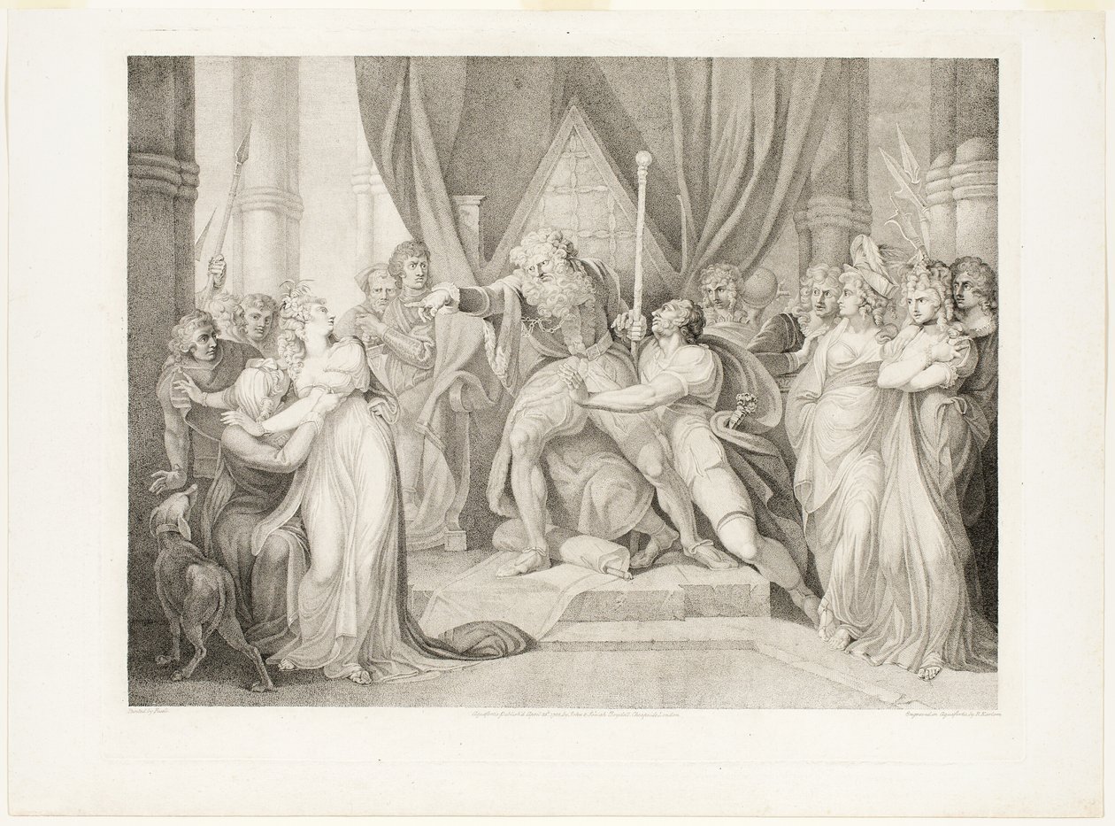 Lear expulsando a su hija Cordelia de Richard Earlom
