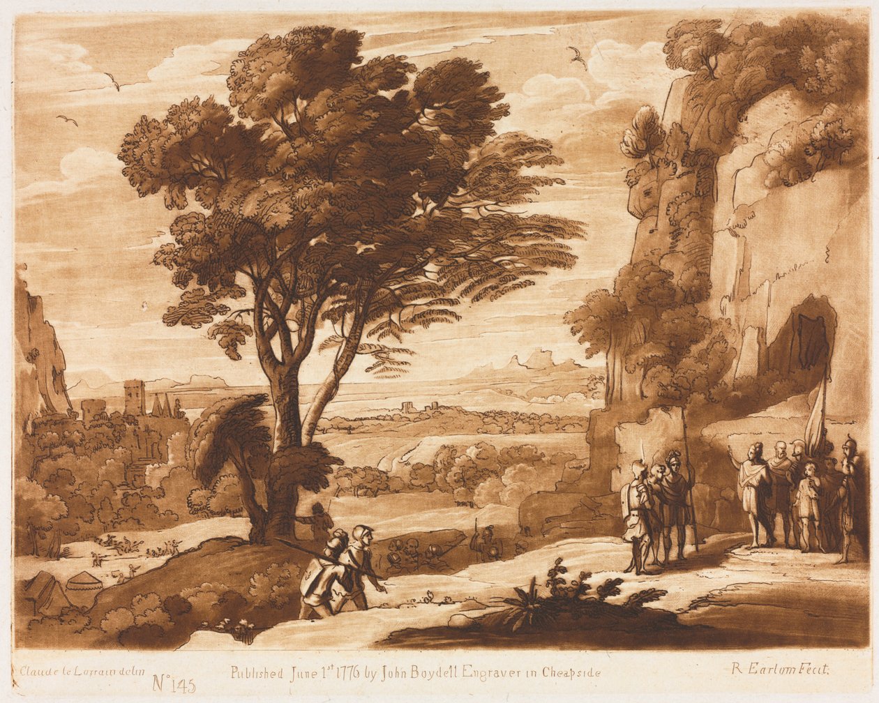 Liber Veritatis: No. 145, Un paisaje, con figuras, Simón llevado ante Príamo, 1776 de Richard Earlom