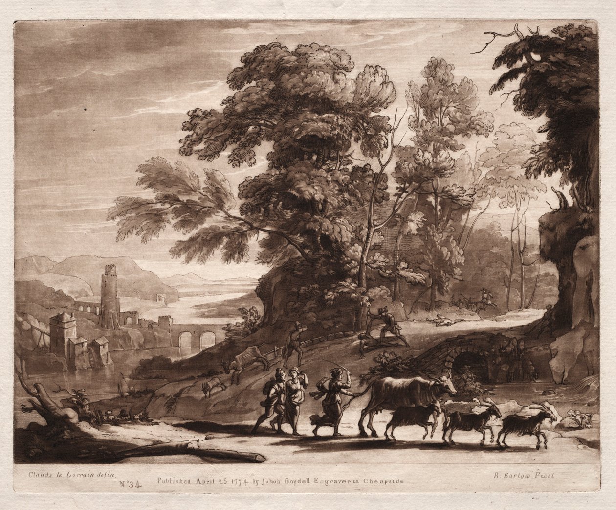 Liber Veritatis: No. 34, Campesinos con ganado atacados por bandidos, 1774 de Richard Earlom