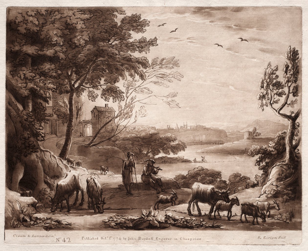 Liber Veritatis: No. 42, Un Paisaje Fluvial con un Pastor y una Pastora de Richard Earlom