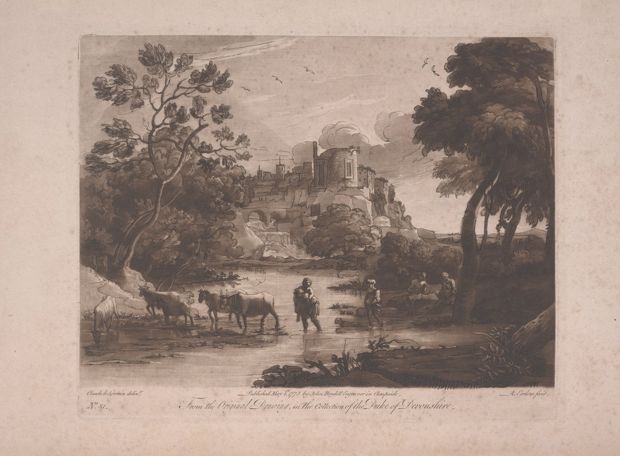 Vista de Tívoli al atardecer, publicada en 1775 de Richard Earlom