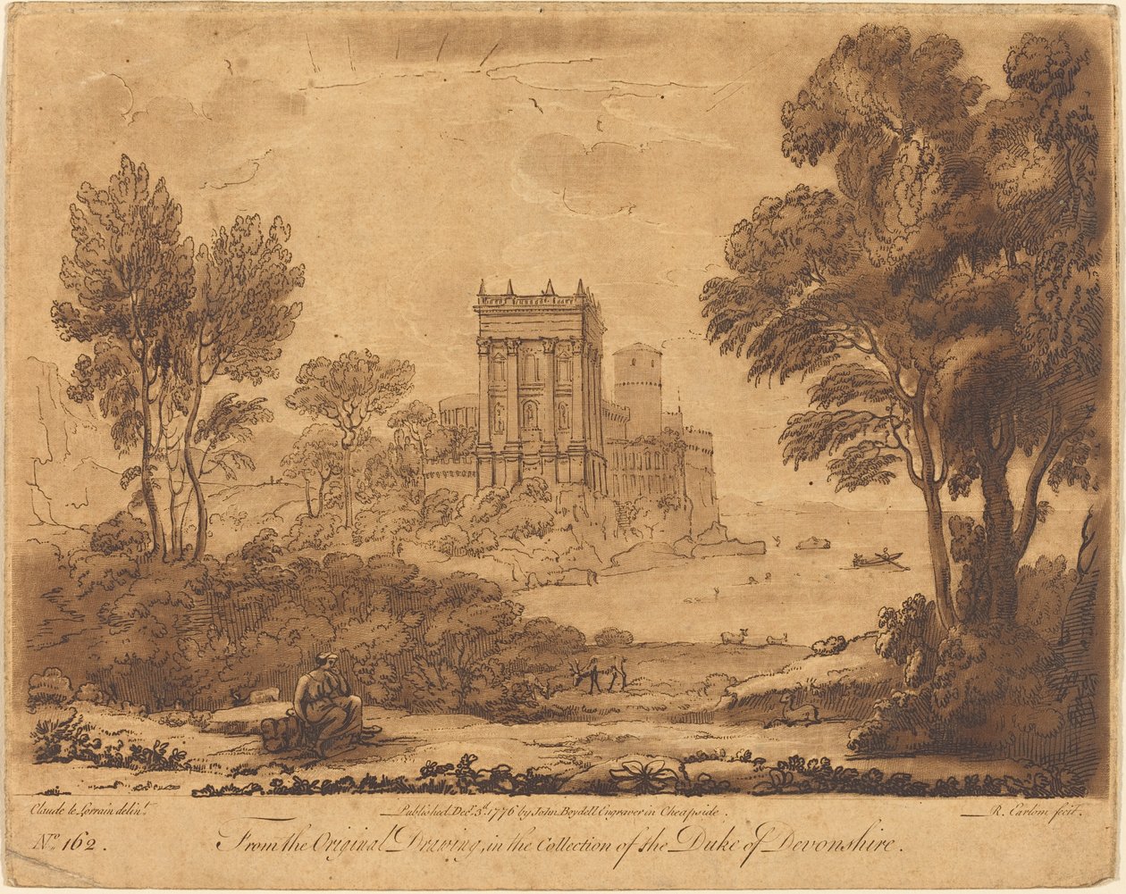 Paisaje No. 162 de "Liber Veritatis" de Richard Earlom after Claude Lorrain