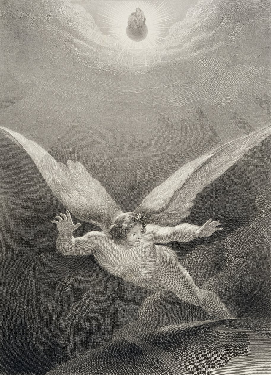 Satanás salta sobre los muros del Cielo, de una edición francesa de 