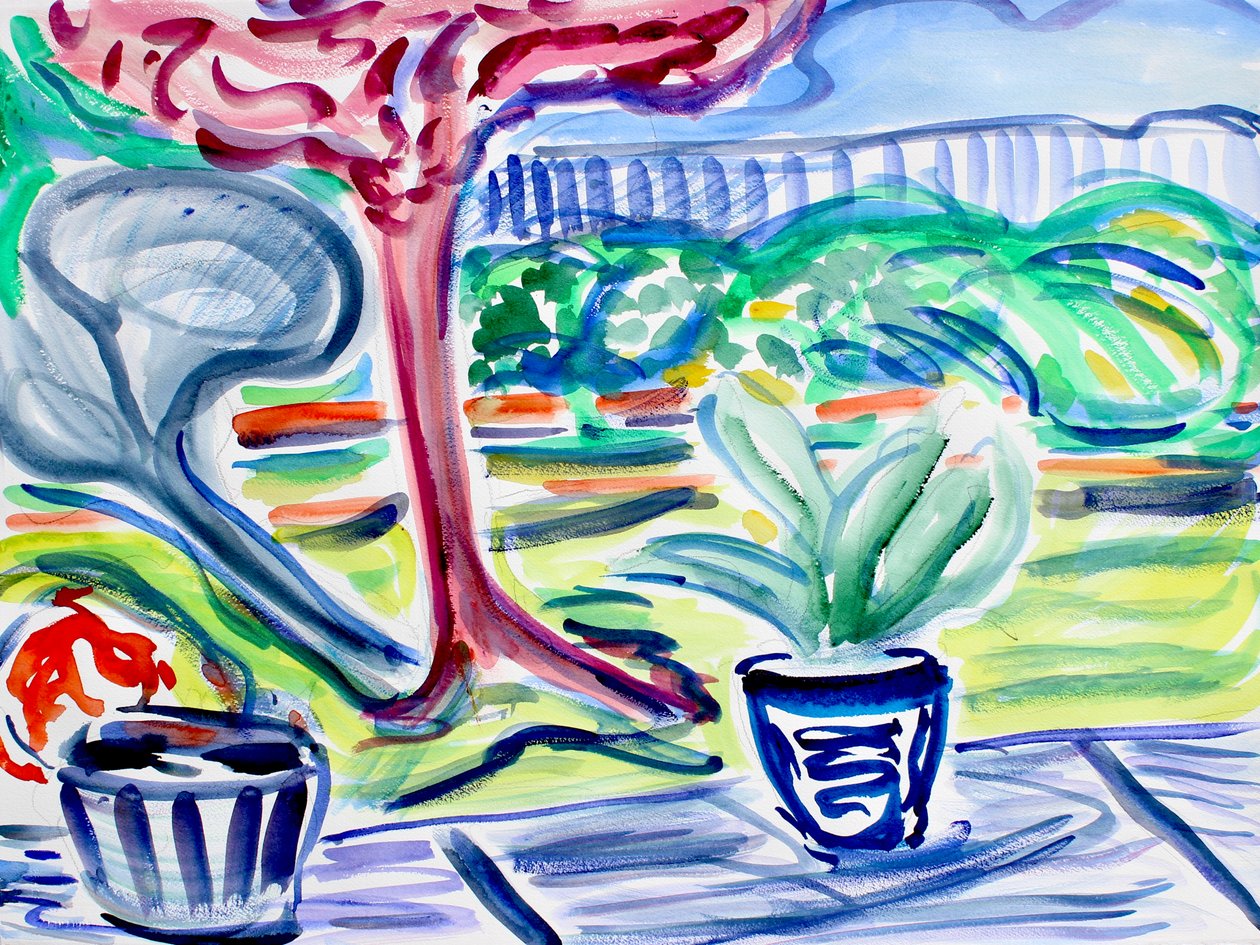 Patio trasero con ciruelo, 2020 de Richard Fox