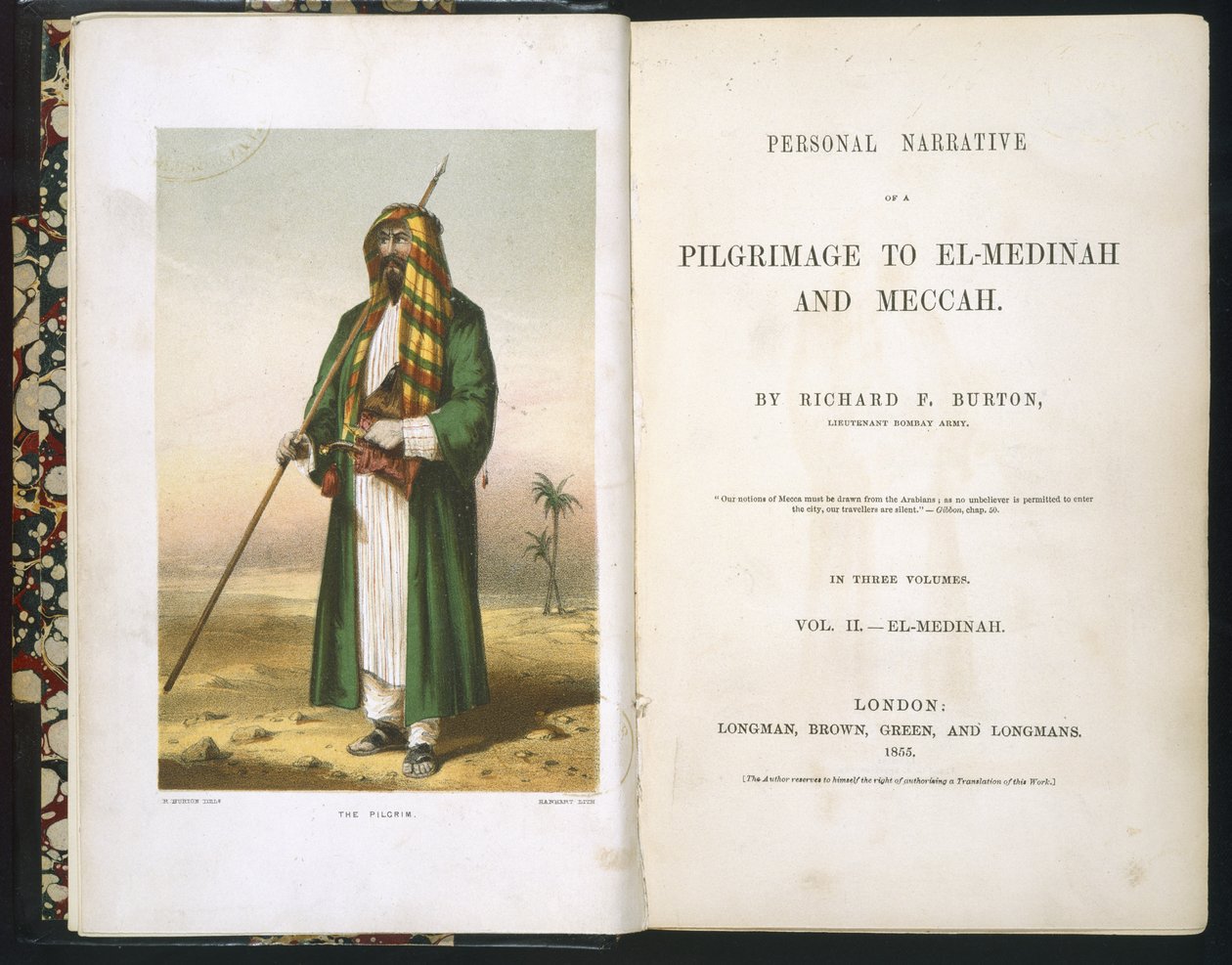Portada de Richard F. Burton, "Informe sobre mi peregrinación a Medina y La Meca", Volumen II, 1855 de Richard Francis Burton