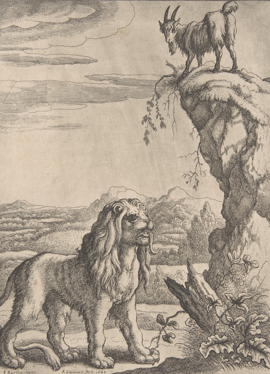 El león y el cabrito, de Aesopics de Ogilby de Richard Gaywood