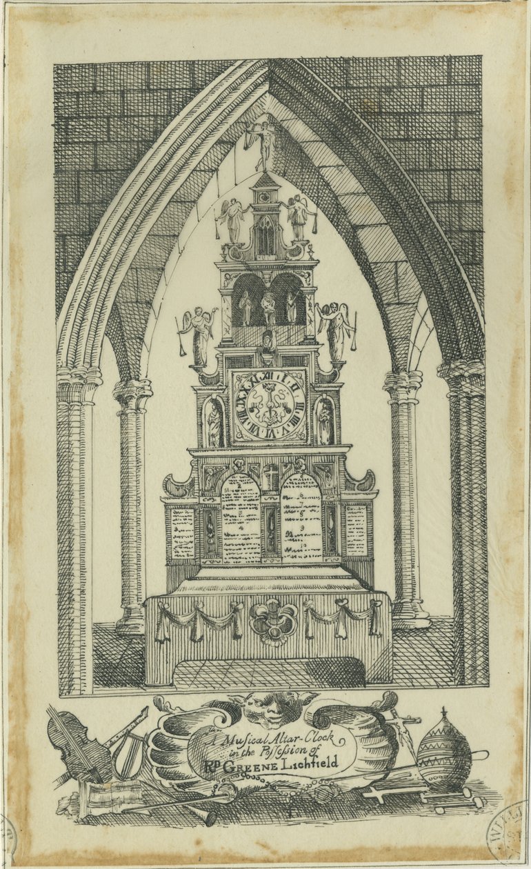 Lichfield - Reloj de Altar Musical: trazo en tinta, nd [?siglo XVIII] de Richard Greene