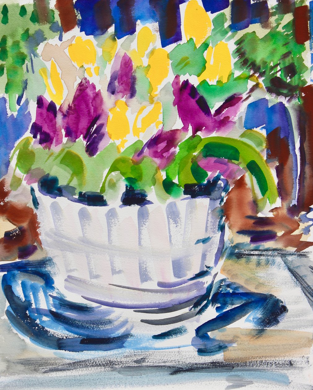 Flores en un barril, 2021 (acuarela sobre papel) de Richard H. Fox
