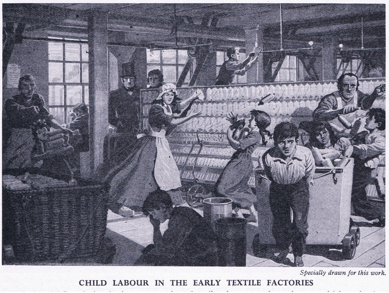 Trabajo infantil en las primeras fábricas textiles, c.1950 de Richard Henry Brock