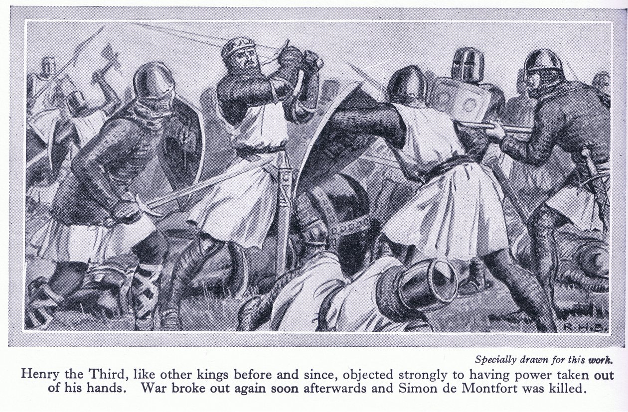 Enrique III se opuso firmemente a que le quitaran el poder de sus manos. Estalló la guerra y Simón de Monfort fue asesinado, c.1950 de Richard Henry Brock