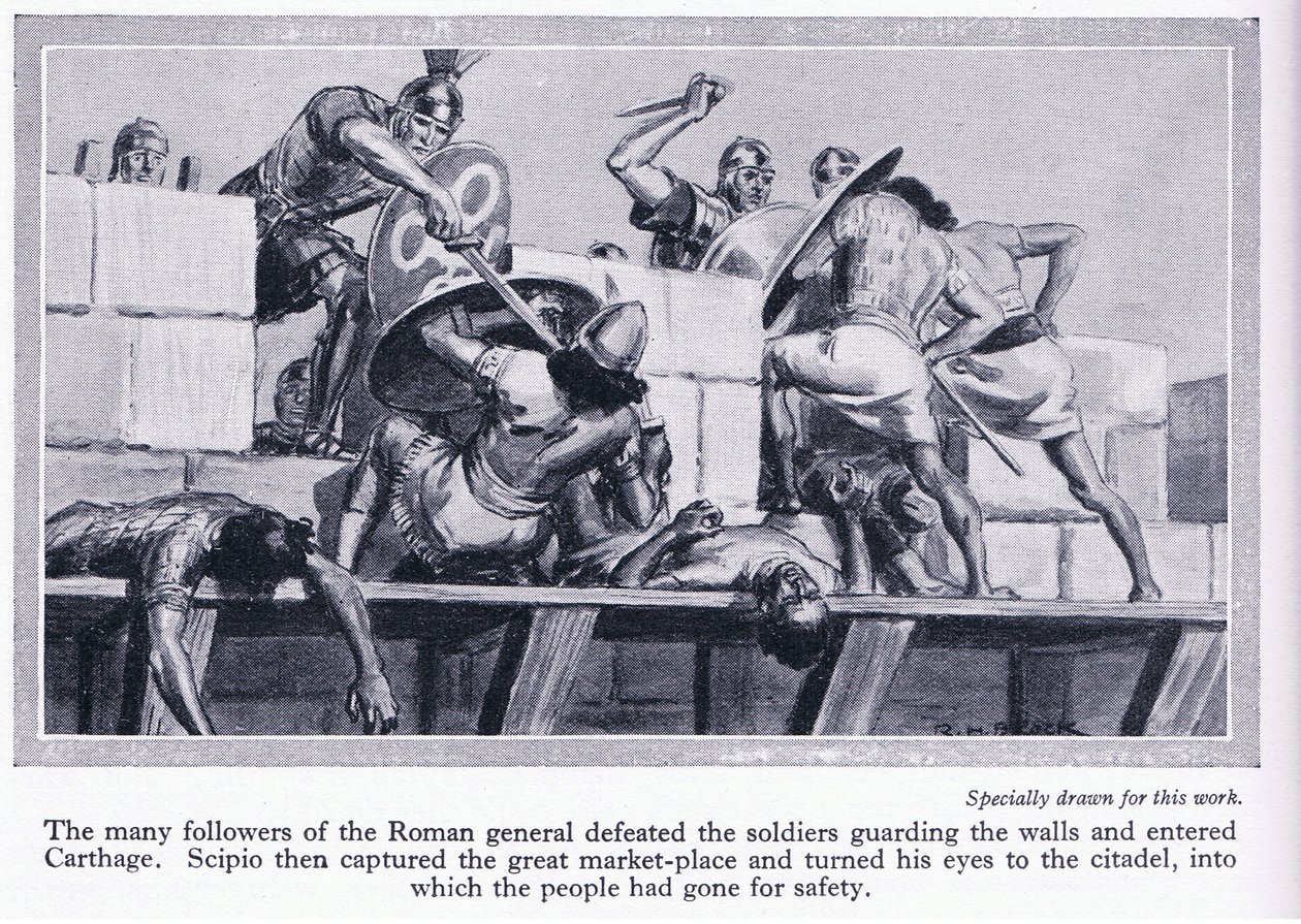 El asedio de Cartago 146 a.C. Soldados romanos entrando en Cartago, c.1950 de Richard Henry Brock