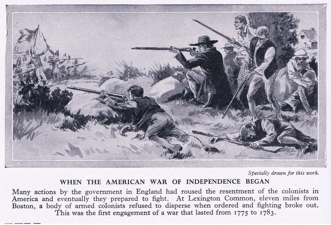 Cuando comenzó la Guerra de Independencia Americana en 1775 AD, c.1950 de Richard Henry Brock