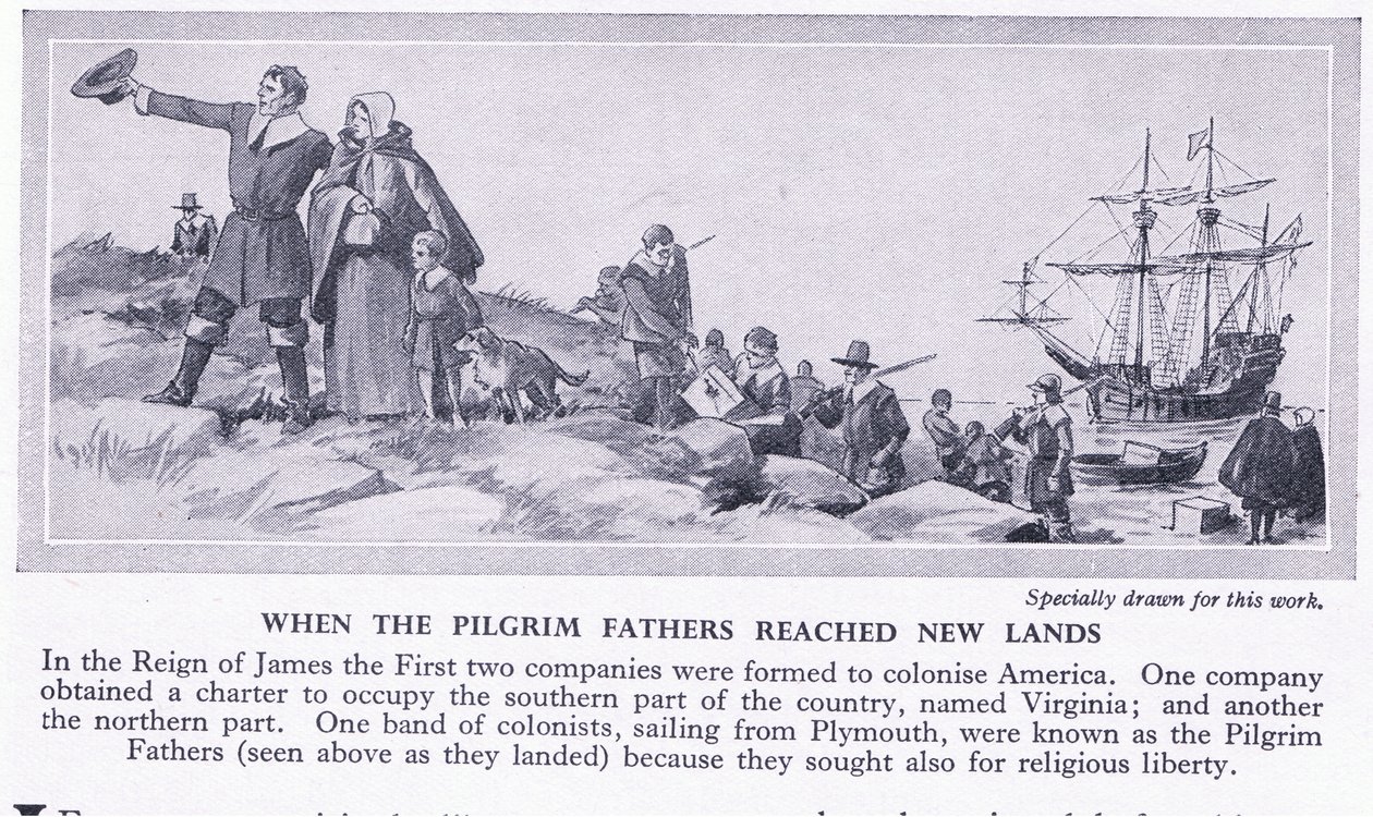 Cuando los Padres Peregrinos llegaron a nuevas tierras, c.1950 de Richard Henry Brock