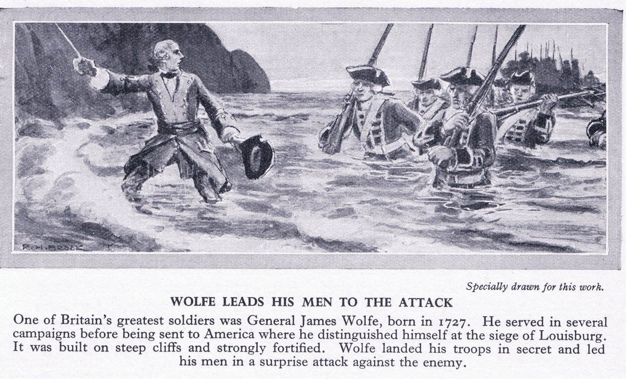 Wolfe lidera a sus hombres al ataque. Canadá 1759 d.C., c.1950 de Richard Henry Brock