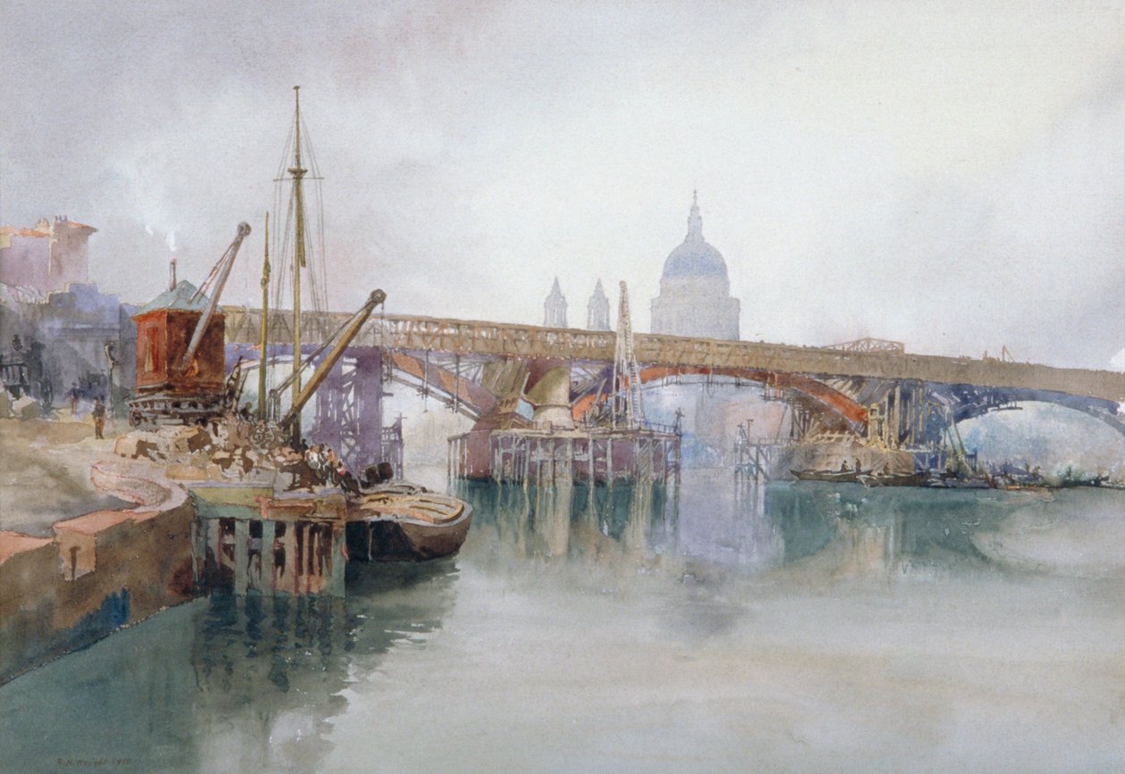 Puente de Southwark en proceso de demolición, 1915 de Richard Henry Wright