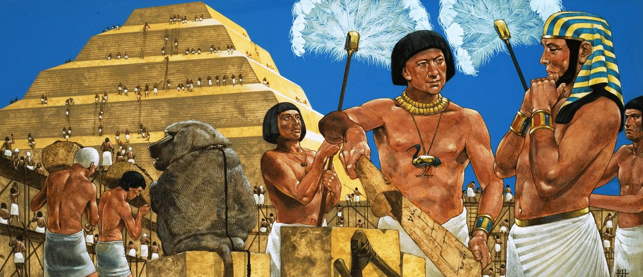 Imhotep, astrónomo y arquitecto, con el faraón Zoser de Richard Hook
