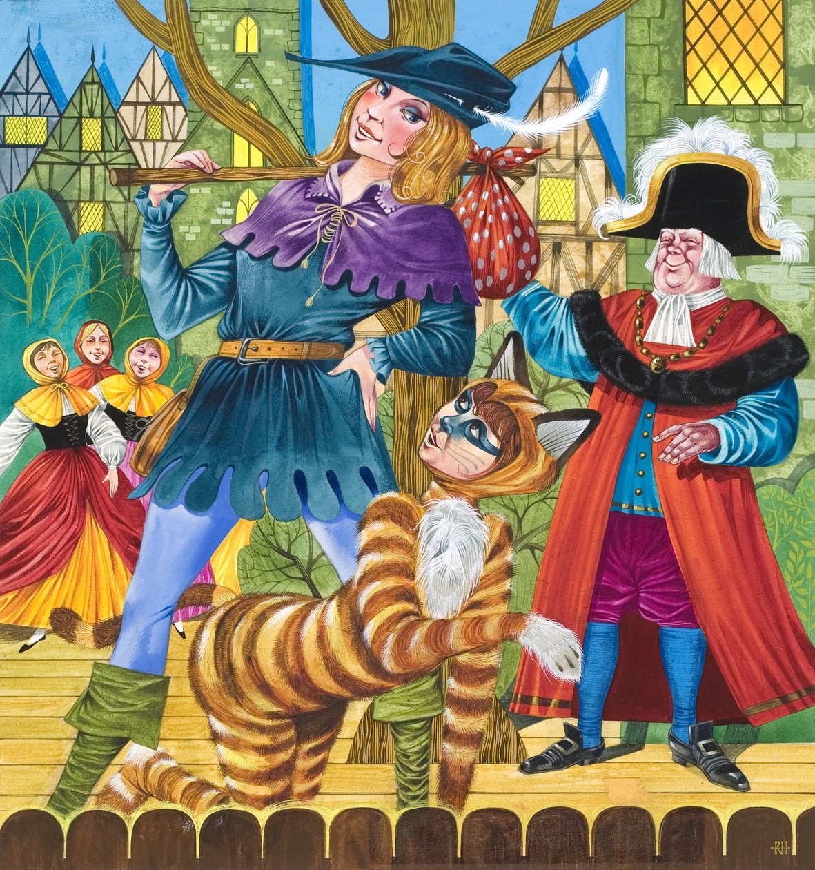 Escena de la pantomima Dick Whittington (gouache sobre papel) de Richard Hook