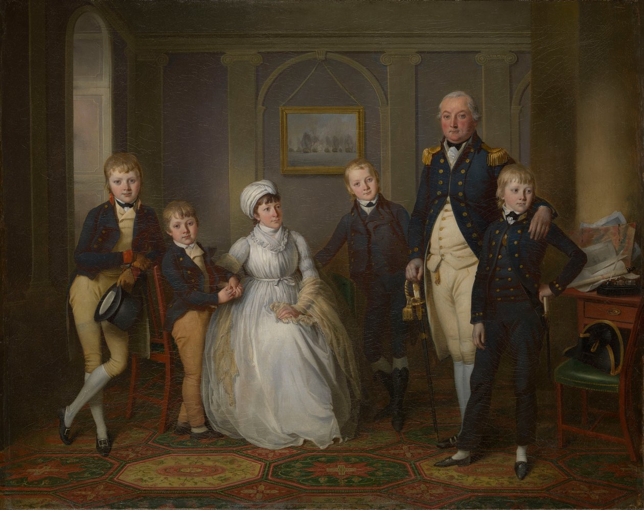 El capitán Richard Grindall (1750-1820) y su familia, hacia 1800 (óleo sobre lienzo) de Richard Livesay